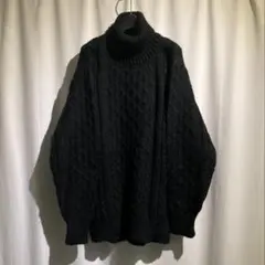 【vintage】 タートルネックニット　ケーブル編　黒