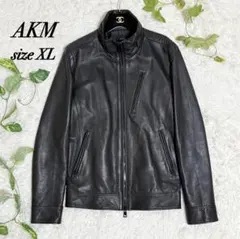 極美品　AKM　シングルライダースジャケット　レザー　ダイヤキルティング　黒のサムネイル