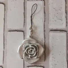 シルバー バラ型 スライドミラーチャーム ストラップ