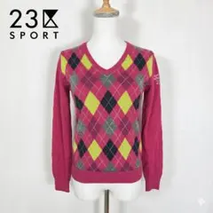 23区SPORT アーガイル柄 Vネックニット セーター ウール混 マルチカラーのサムネイル