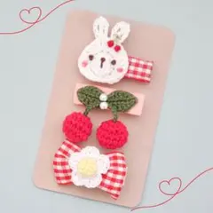 ◽️New◽️さくらんぼ◽️赤【3点セット/送料込み/匿名配送】ヘアクリップ　ヘアピン