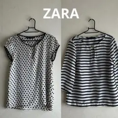 ザラ ボーダー メタルバー プルオーバー カットソー ブラウス S