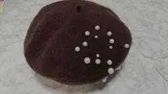 値下げ　匿名配送　milsa ブラウン ベレー帽 パール付き