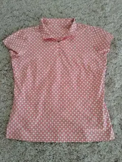 ピンクと白のドット柄 半袖ポロシャツ