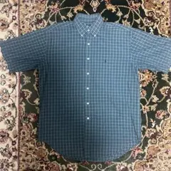 ポロ 半袖シャツ 緑と青のチェック