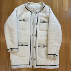 DES PRES ヘリンボーン ジャカード ノーカラー ショートコート ウール