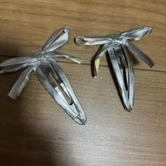 シルバー リボン ヘアクリップ セット