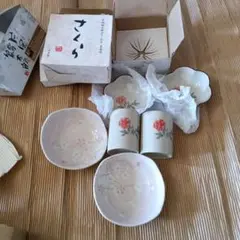花柄陶器湯飲み小皿セット片岡鶴太郎