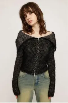 SLY SHAGGY STRIPE MG トップス　ブラック