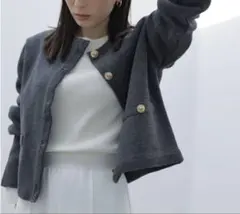 anuans オリジナルボタンノーカラーニットジャケットのサムネイル