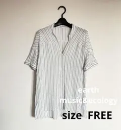 【美品】earth ストライプ柄 半袖シャツ FREE