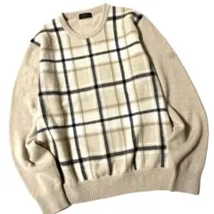 【美品】ダックス　カシミヤ混　長袖　ニット　セーター　チェック柄　日本製　Lのサムネイル