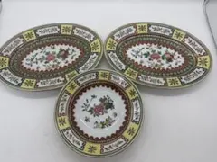 中国　1970年代　景徳鎮製　粉彩花果紋楕円形お皿2点&鉢1点　送料込み0104