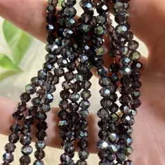 ガラスビーズ ロンデル 虹メッキ ブラック 多面カット4×3mm 1連 37cm
