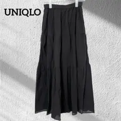 ユニクロ コットン ティアード ロングスカート S 黒 総ゴム 透け感 シアーのサムネイル