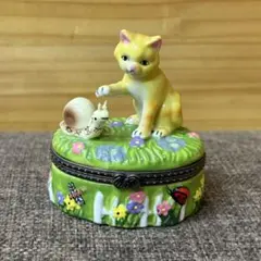 猫とカタツムリの陶器小物入れ　【美品】