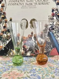 【5/4まで】緑とオレンジの気泡入りワイングラス 2個セット