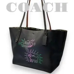 COACH キースヘリング トートバッグ レザー ブラック A4 UFO 犬