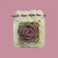 ハンドメイド かぎ編み バラ 巾着
