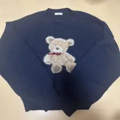 クマ刺繍 ネイビー ニットセーター INGNI