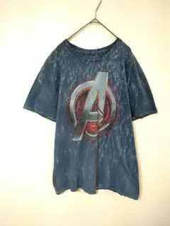 マーベル　アベンジャーズ　Ｔシャツ　メンズＬ　ネイビー系色　総柄　前面プリント