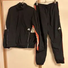 adidas ナイロンジャケット黒/オレンジウーブンジャケット上下 セットアップ