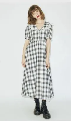 jouetie ビッグカラーレースワンピース ホワイト×チェック　M レディース