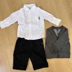 90cm 白シャツ 黒ショートパンツ グレーカーディガン