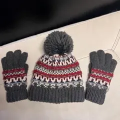 NEXTネクスト　ニット帽 手袋 セット ノルディック柄 ポンポン付き 防寒