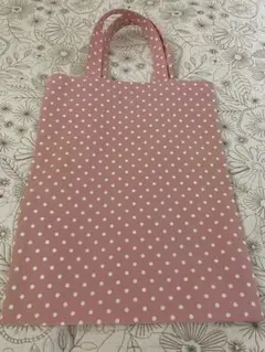 A4 バッグ　ぺたんこトートバッグ　ピンクに白ドット