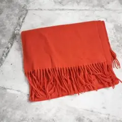 オレンジ カシミヤ100% フリンジ付き マフラー