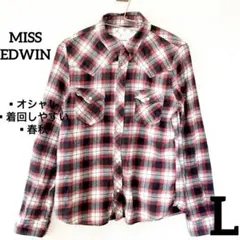【売れ筋セール✨】EDWIN チェック柄 長袖シャツ レディース　古着　Lサイズ