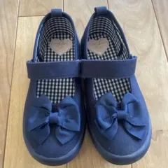 エニファム ネイビー リボン付き キッズシューズ 21センチ