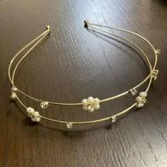 ゴールドパール 花モチーフ カチューシャ