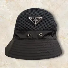 【希少】PRADA プラダ バケットハット 三角ロゴ メッシュ切替 M 黒