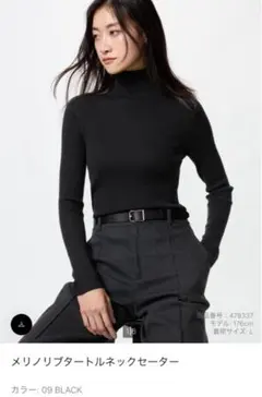 メリノリブタートルネックセーター Lブラック