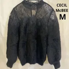 CECIL McBEEブラックレースシャギーニット 長袖