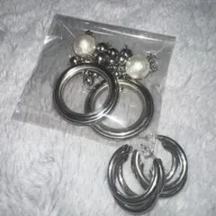 ハンドメイド　シルバー　コットンパールピアス　フープピアス