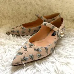 定価10万 ROCHAS ジャガード メリージェーン フラットシューズ 花柄