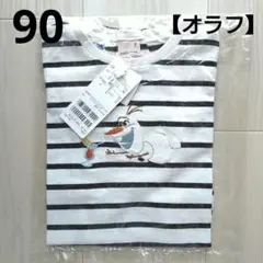 ⑰新品☆プティマイン 90 ボーダー オラフ 半袖 Tシャツ アナ雪 雪だるま