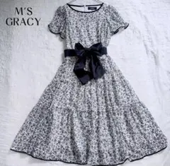 【エムズグレイシー】美品✨ティアード フラワーシフォンワンピース リボンベルト