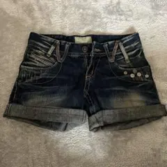 ダークブルー ショートパンツ ロールアップデザイン