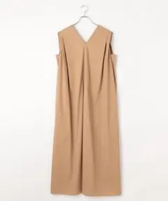 #Newans 洗える ダブルVネックロングワンピース キャメルのサムネイル