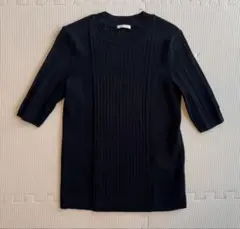 GU ジーユー リブ ボートネック セーター 5分袖 ブラック M レディース