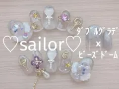 限定現品*ジェルネイルチップ♡ダブルグラデ,しゃらしゃらセーラー*Wh