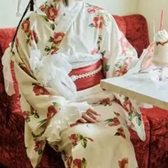 kutir クティールとレトロ ひまわり柄 2way 浴衣 帯セット Fサイズ