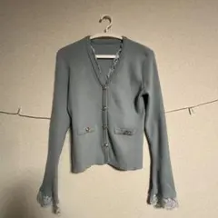 SHEIN Vネックレースパッチワークニットセーター ロングスリーブカーディガン