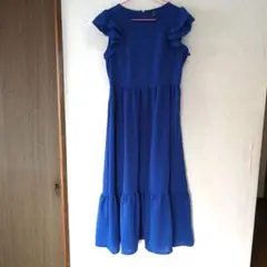 SHEIN　ブルーフリル袖ロングワンピース　Мサイズ