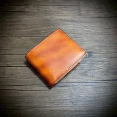 イタリアンレザー 二つ折り 財布 メンズ 財布 ブラウン ハンドメイド 経年変化