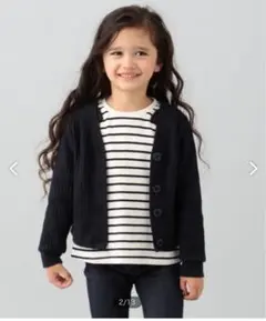 エニィファム　サーマル フラワーボタン カーディガン　ネイビー